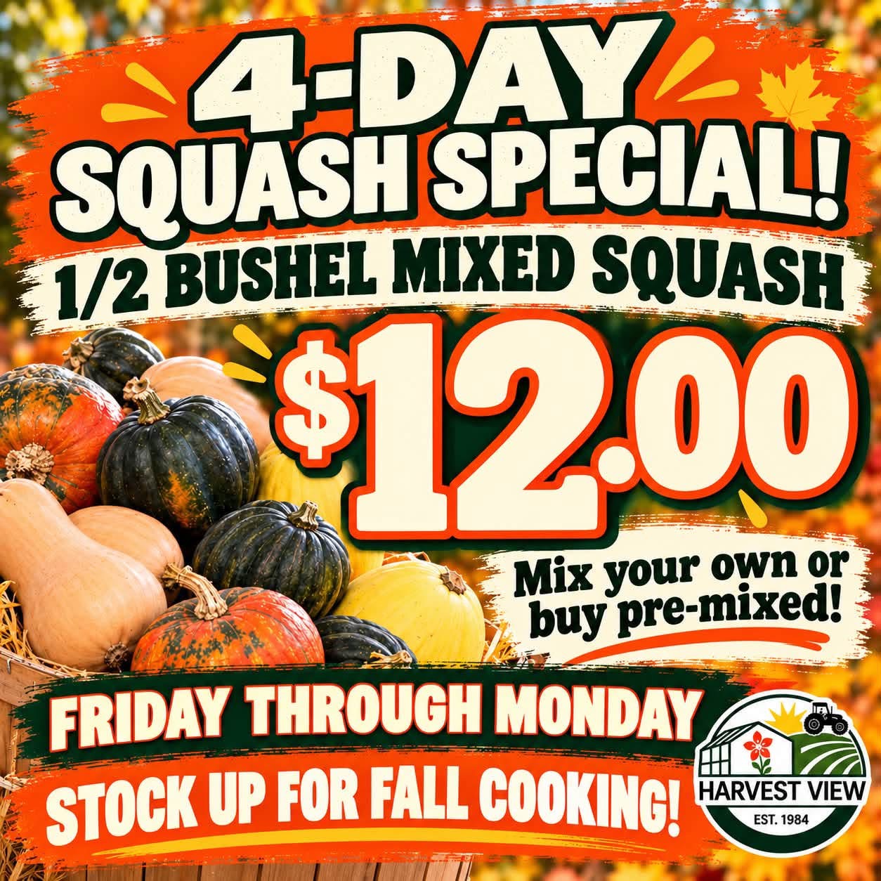 Half Bushel asst winter squash $12